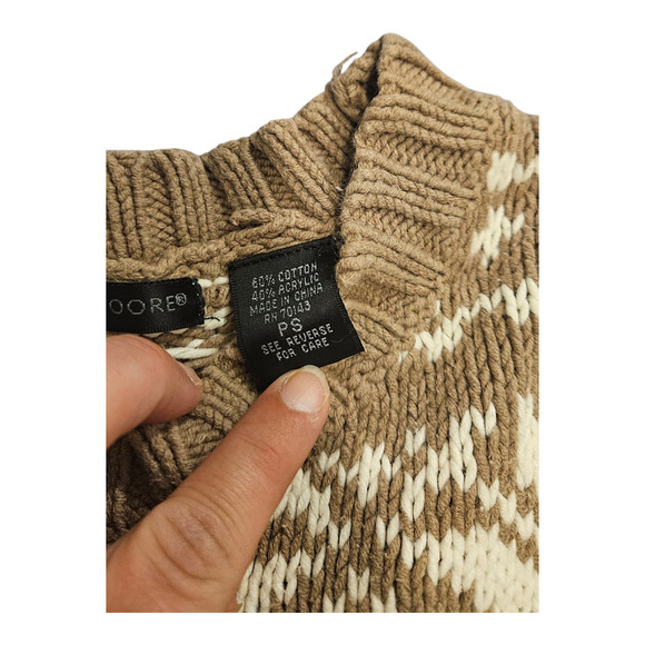 Preswick & Moore Small Petite Long Sleeve Tan and White Pullover Knit Sweater - Picture 3 of 7